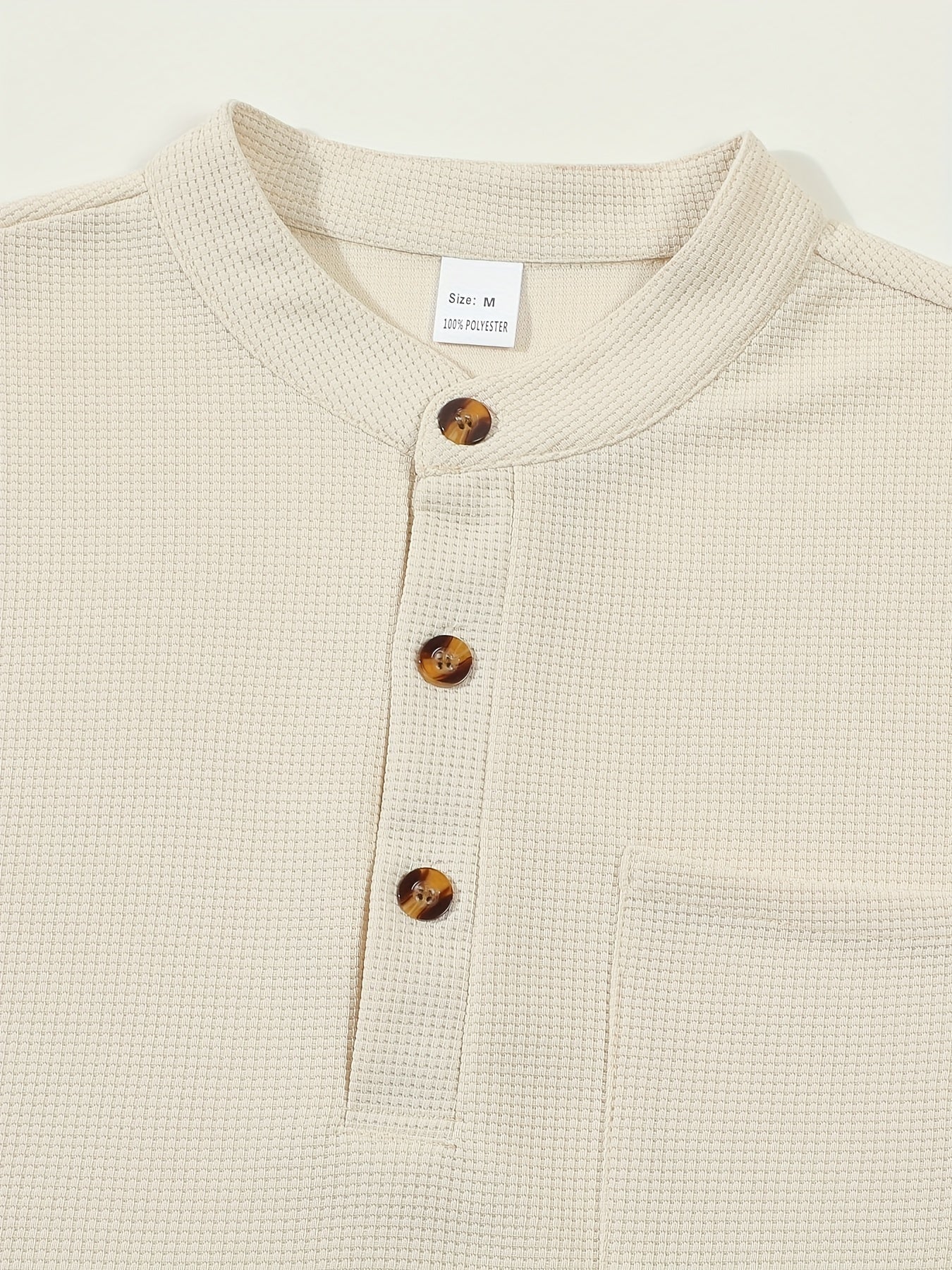 Bluser med vaffelstruktur, brystlomme og tre knapper - Khaki #Farve_Khaki