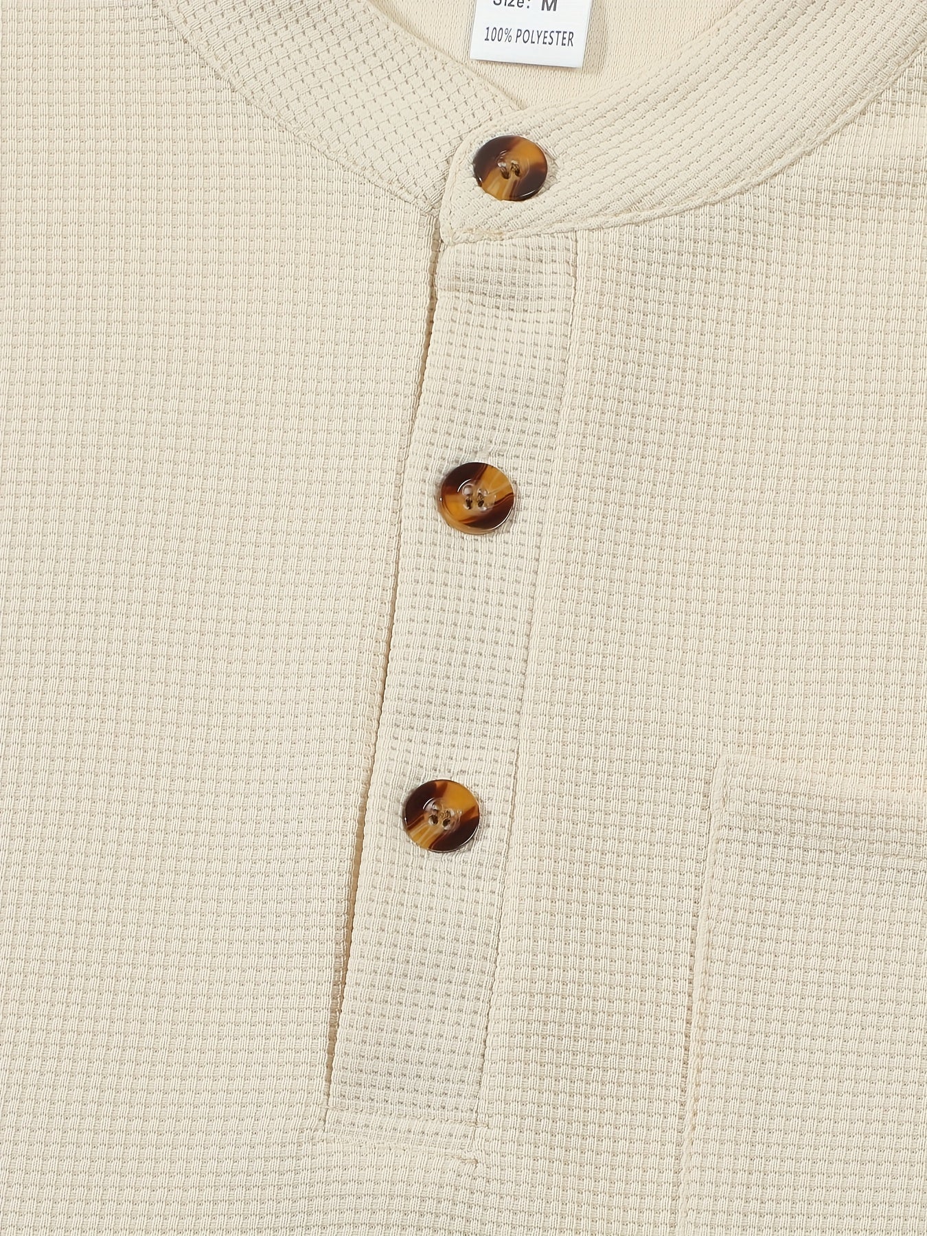 Bluser med vaffelstruktur, brystlomme og tre knapper - Khaki #Farve_Khaki