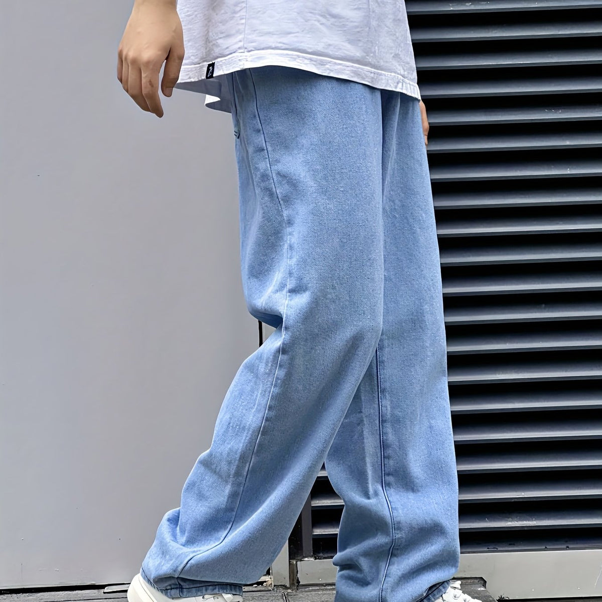 Bukser med brede ben, lange sømme og lyst denimlook - Lyseblå #Farve_Lyseblå