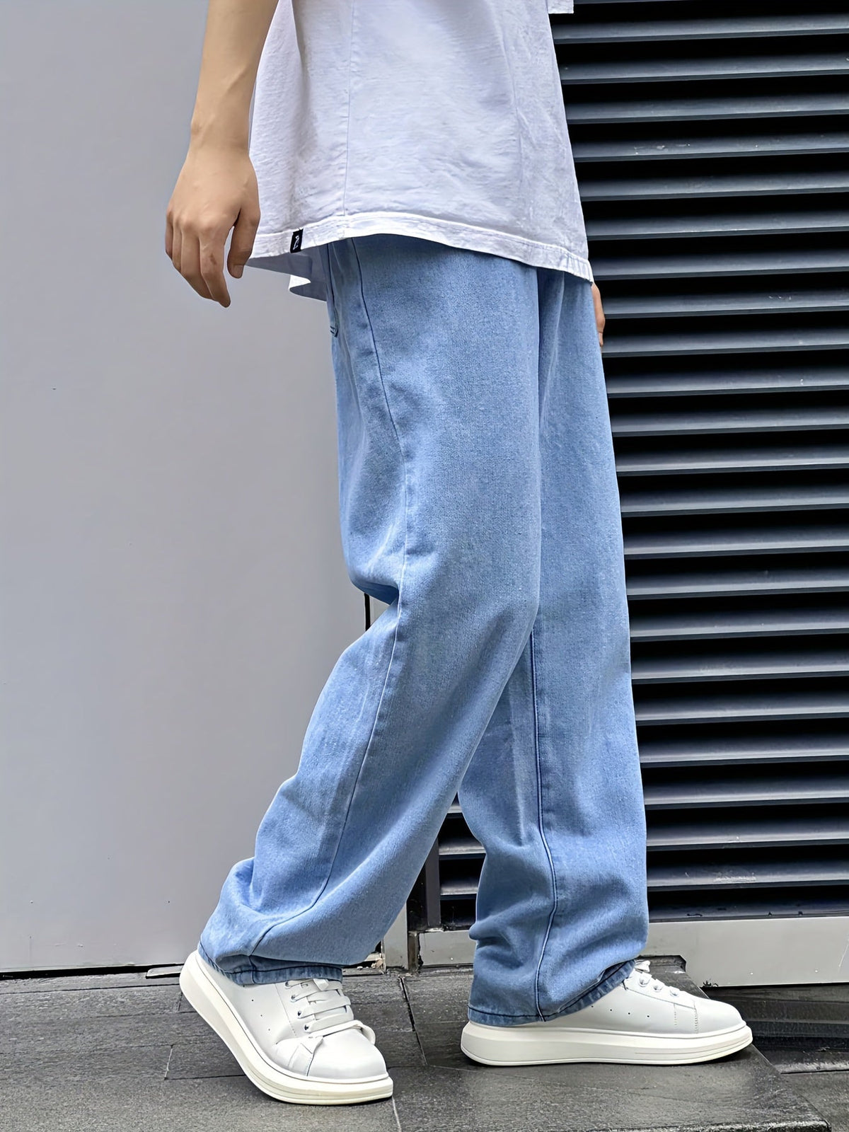 Bukser med brede ben, lange sømme og lyst denimlook - Lyseblå #Farve_Lyseblå