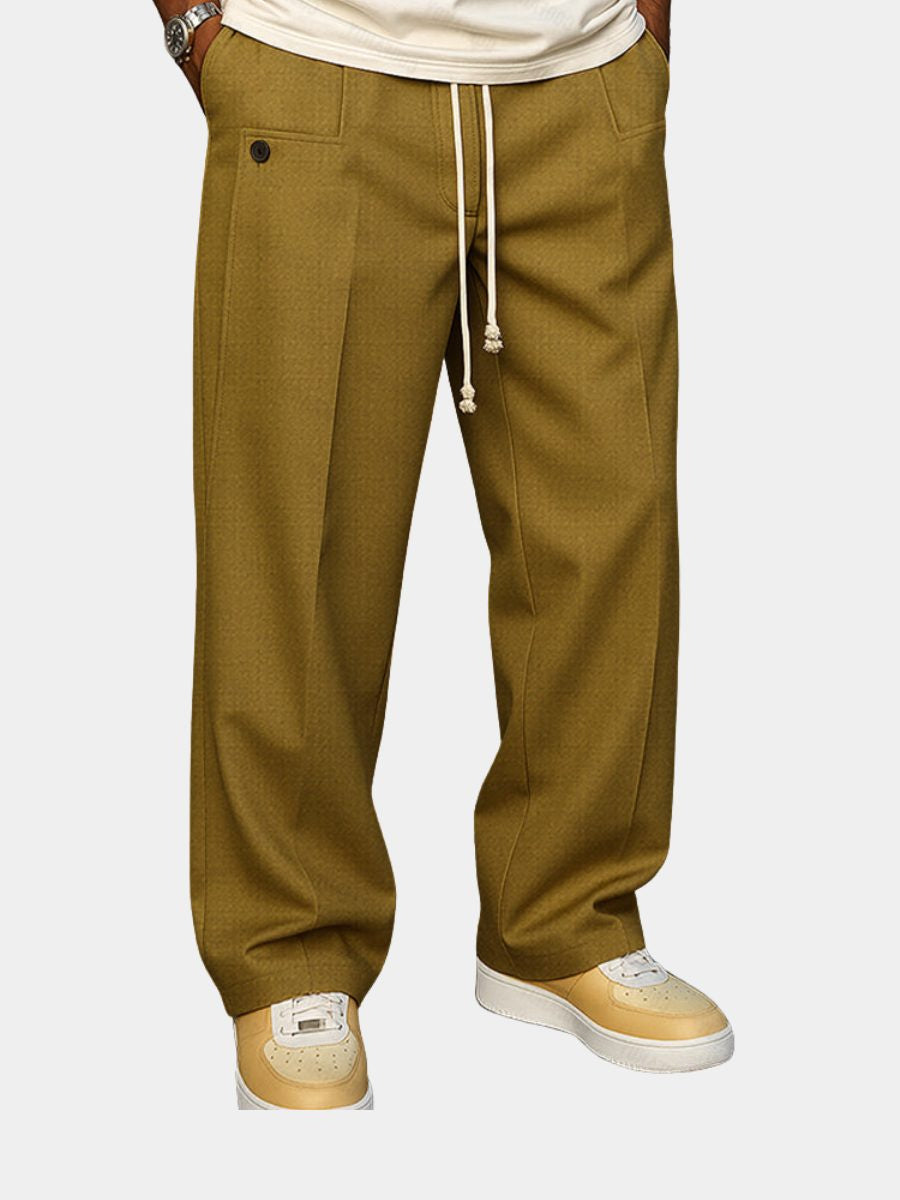 Bukser med brede lige ben og kontrastsnor i taljen - Khaki #Farve_Khaki
