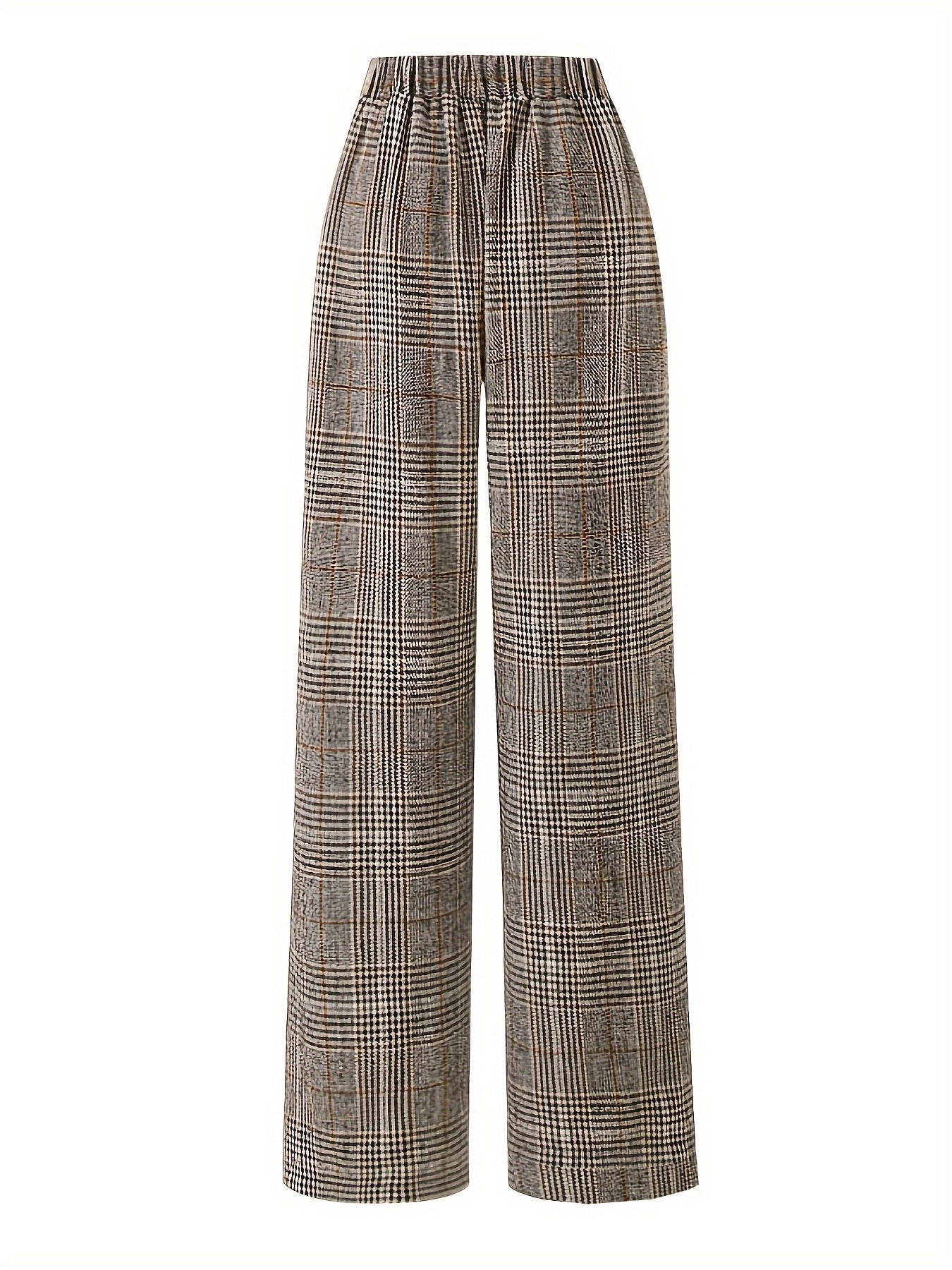 Bukser med fine tern, brede ben og spænde foran - Khaki #Farve_Khaki