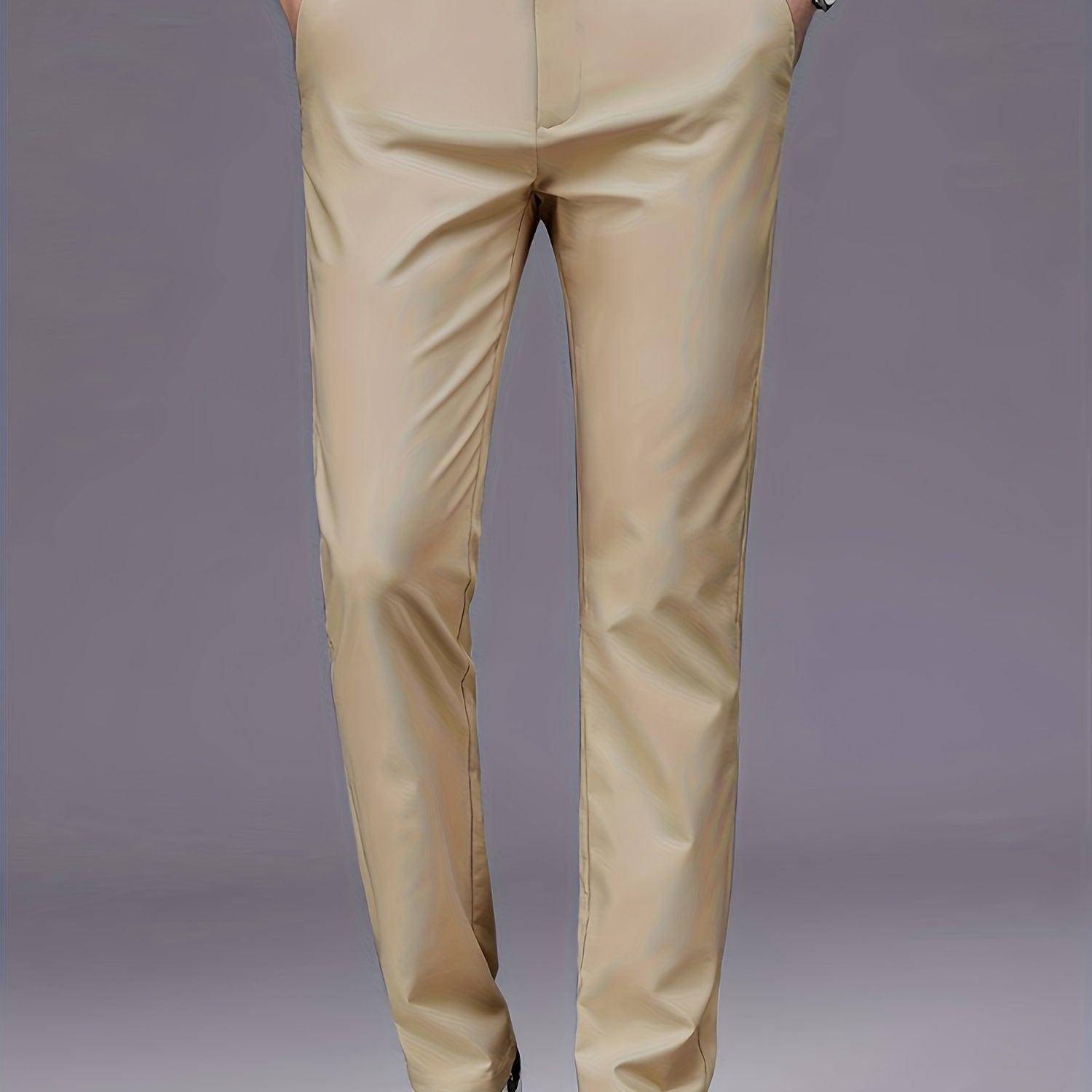 Bukser med glat front, smalle ben og knaplukning - Khaki #Farve_Khaki