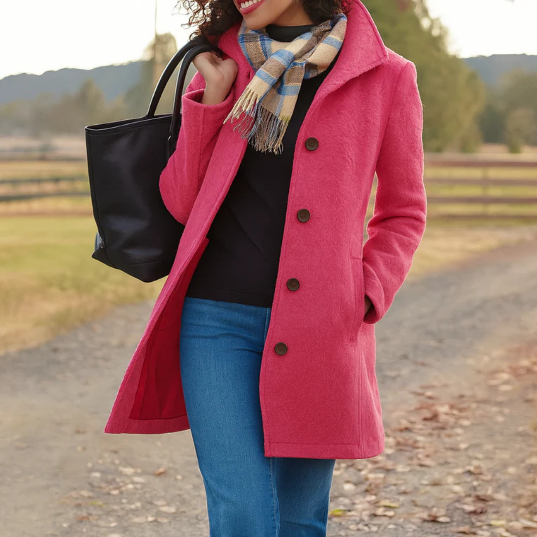 Frakker med bred krave, tre knapper og lige snit - Pink #Farve_Pink