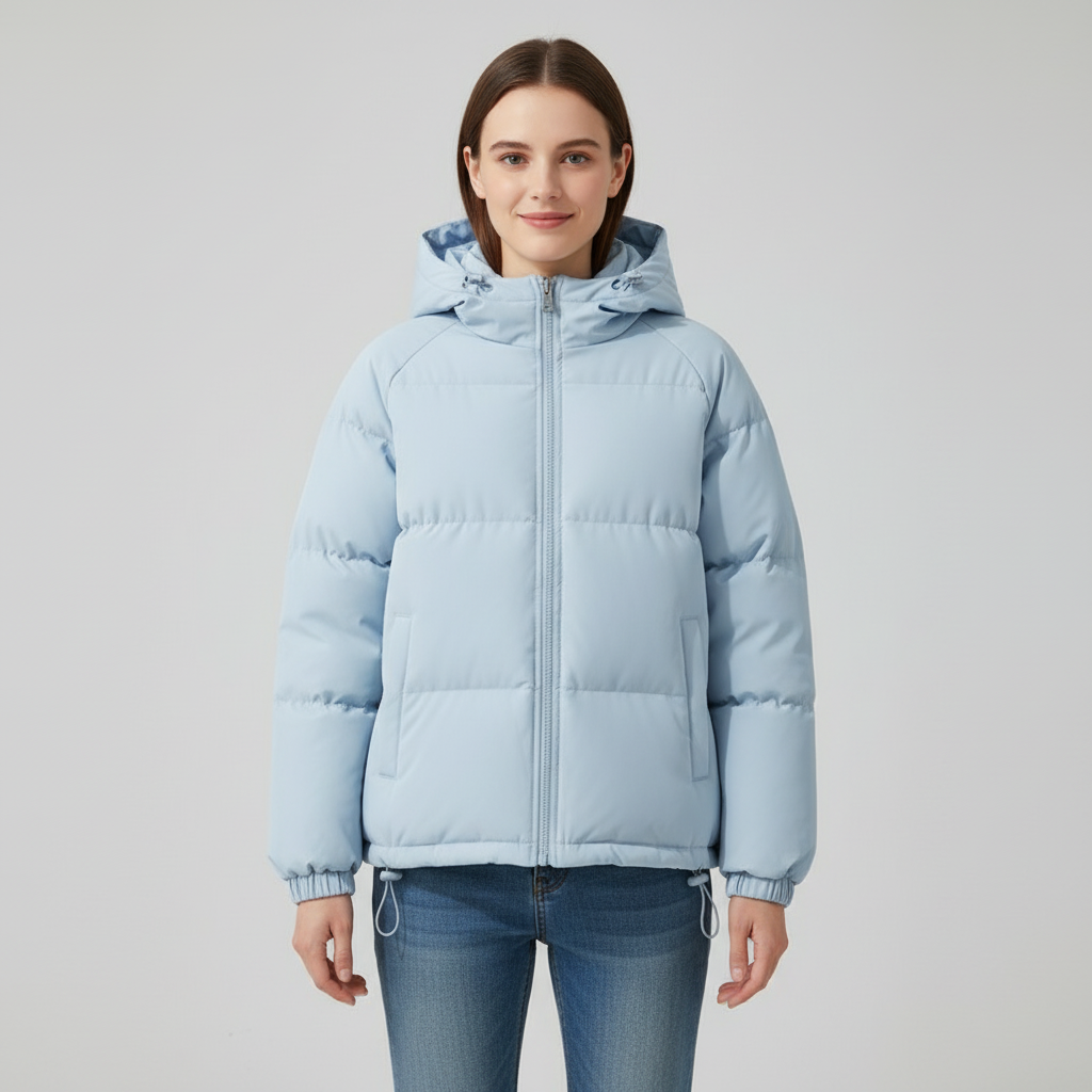 Jakker med store quiltfelter og snøre ved underkanten - Blå #Farve_Blå