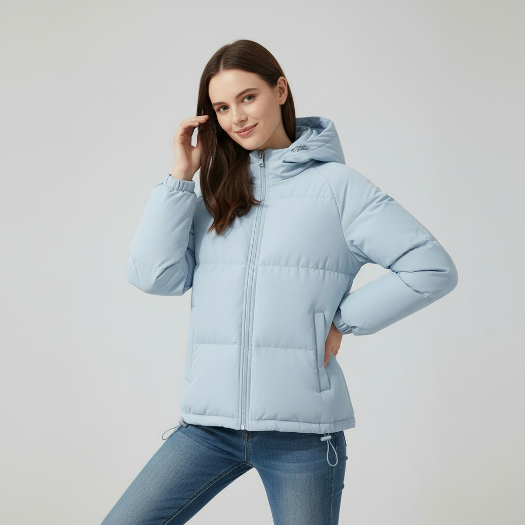 Jakker med store quiltfelter og snøre ved underkanten - Blå #Farve_Blå