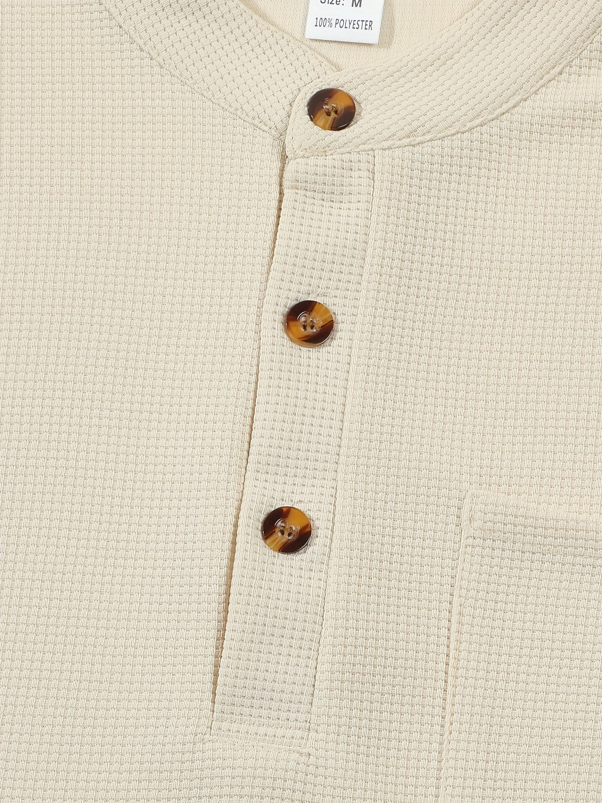 Bluser med vaffelstruktur, brystlomme og tre knapper - Khaki #Farve_Khaki