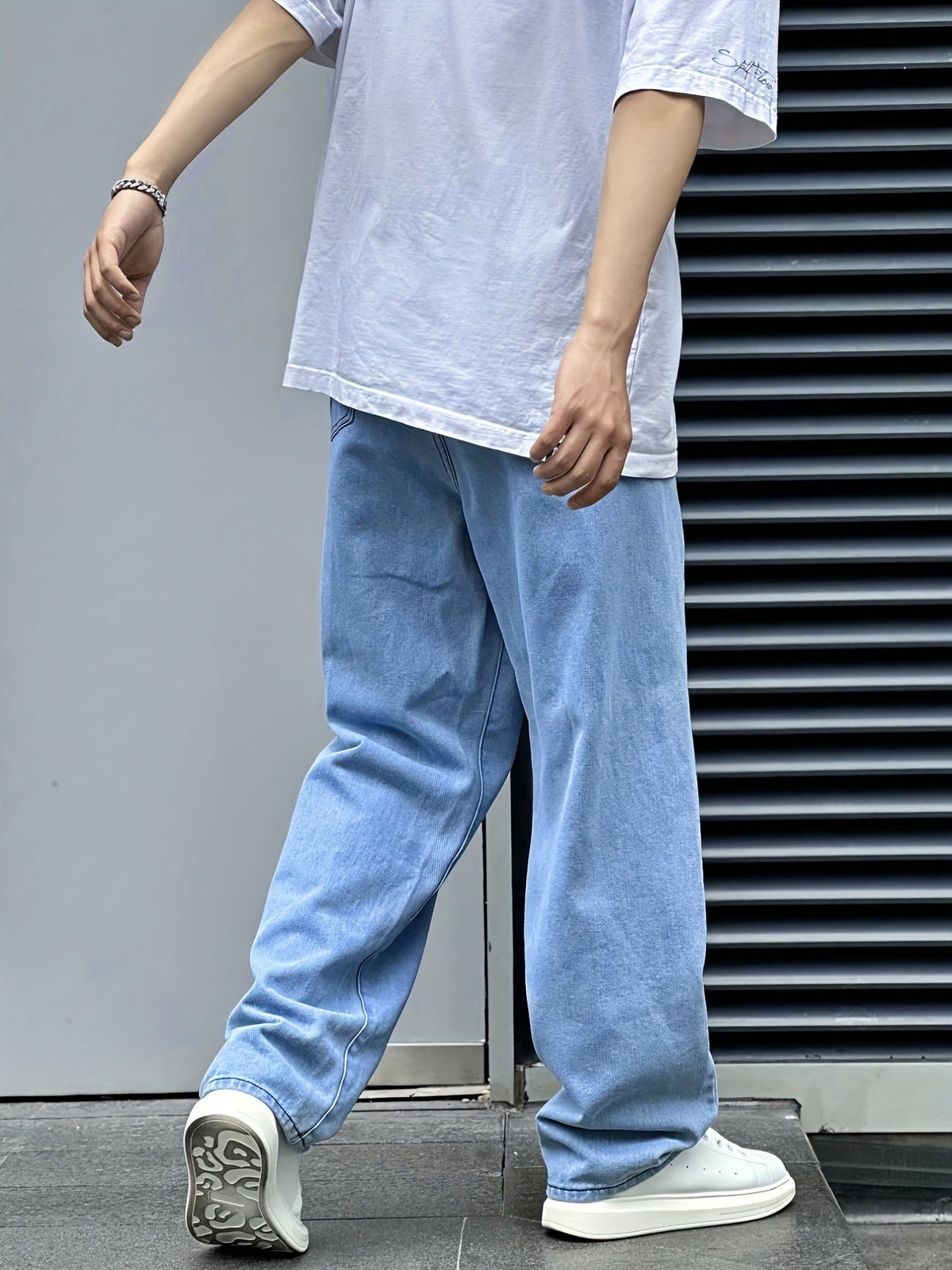 Bukser med brede ben, lange sømme og lyst denimlook - Lyseblå #Farve_Lyseblå