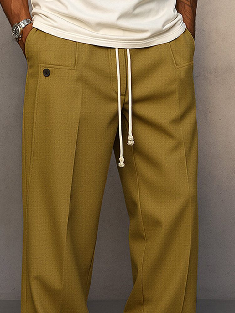 Bukser med brede lige ben og kontrastsnor i taljen - Khaki #Farve_Khaki