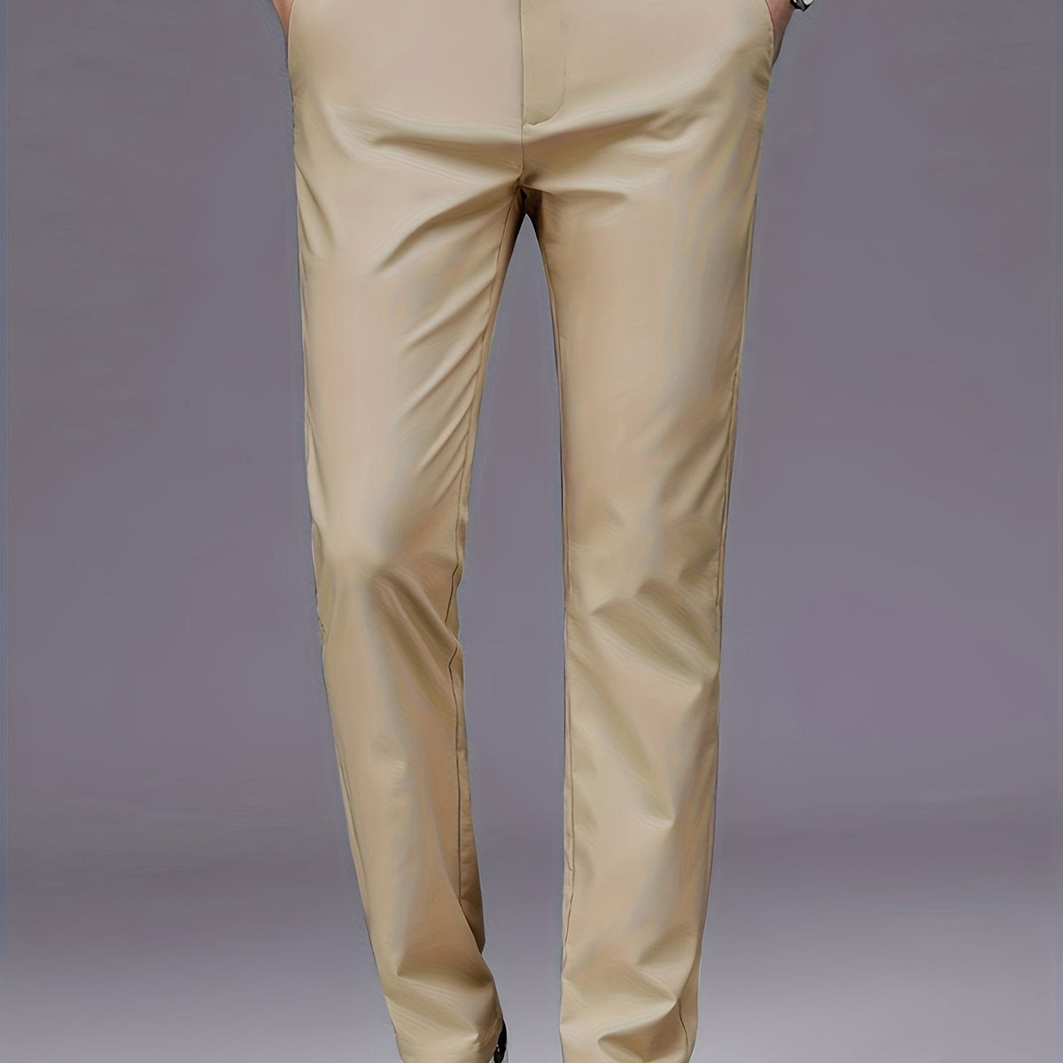 Bukser med glat front, smalle ben og knaplukning - Khaki #Farve_Khaki