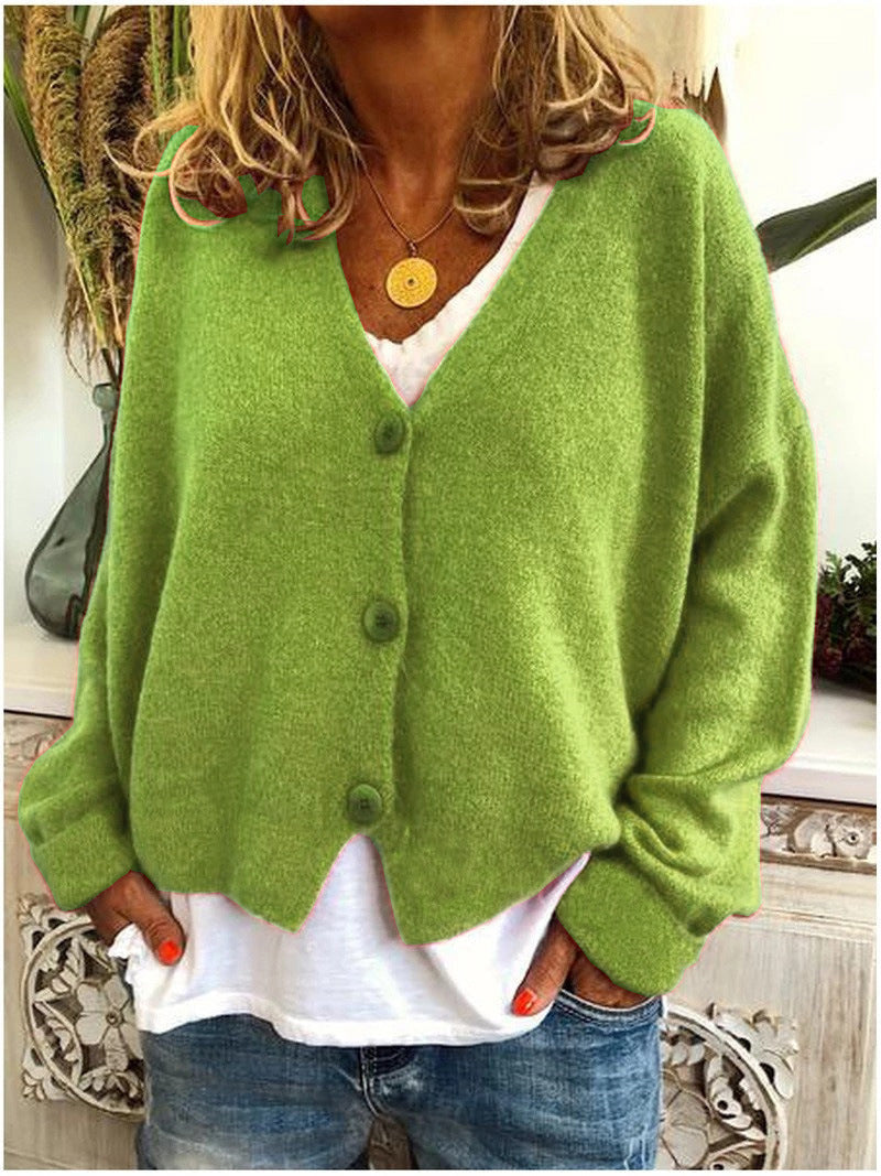 Cardigans med brede ærmer og tre store frontknapper - Lysegrøn #Farve_Lysegrøn