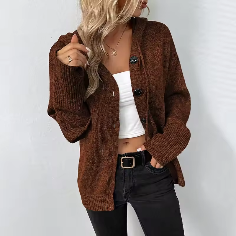 Cardigans med brede forkanter og lange ribmanchetter - Brun #Farve_Brun