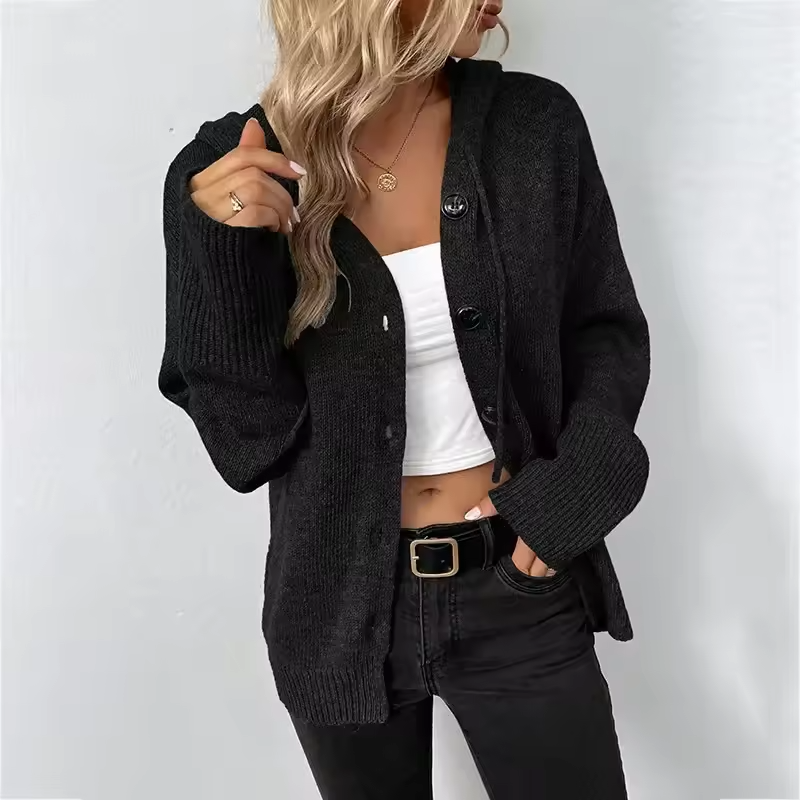 Cardigans med brede forkanter og lange ribmanchetter - Sort #Farve_Sort