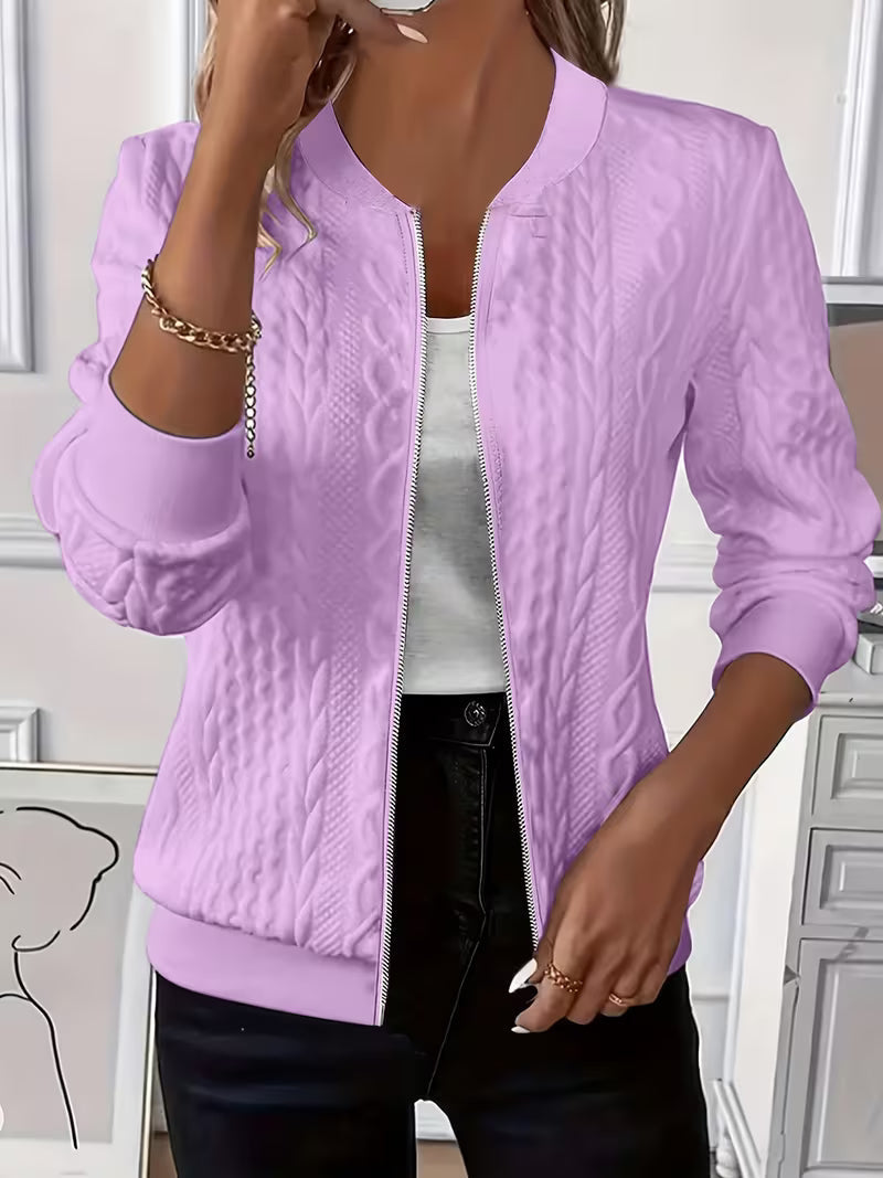 Cardigans med lodrette snoninger og smal rund lynlåshals - Violet #Farve_Violet