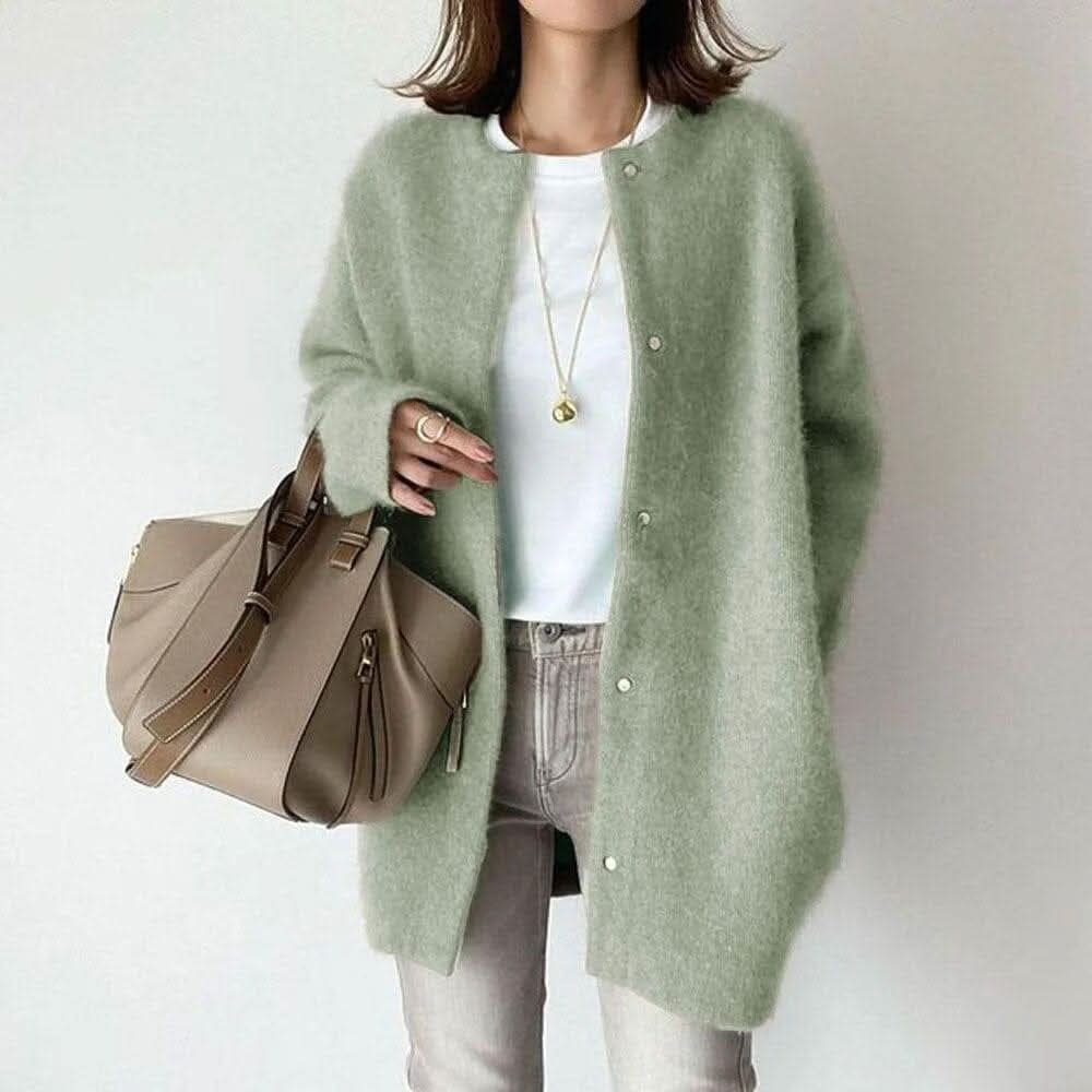 Cardigans med rund hals, små knapper og lang front - Grøn #Farve_Grøn