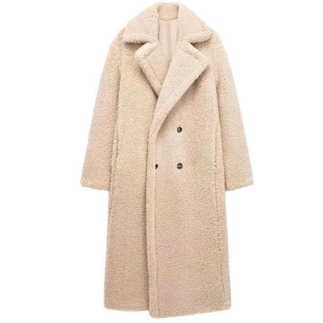 Frakker med krøllet overflade og dobbeltradet front - Beige #Farve_Beige