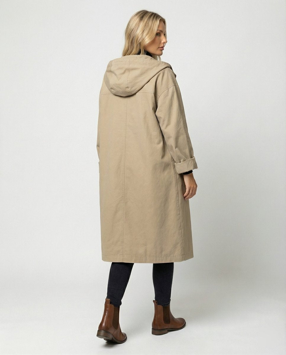 Frakker med stor hætte og påsyede firkantede lommer - Beige #Farve_Beige