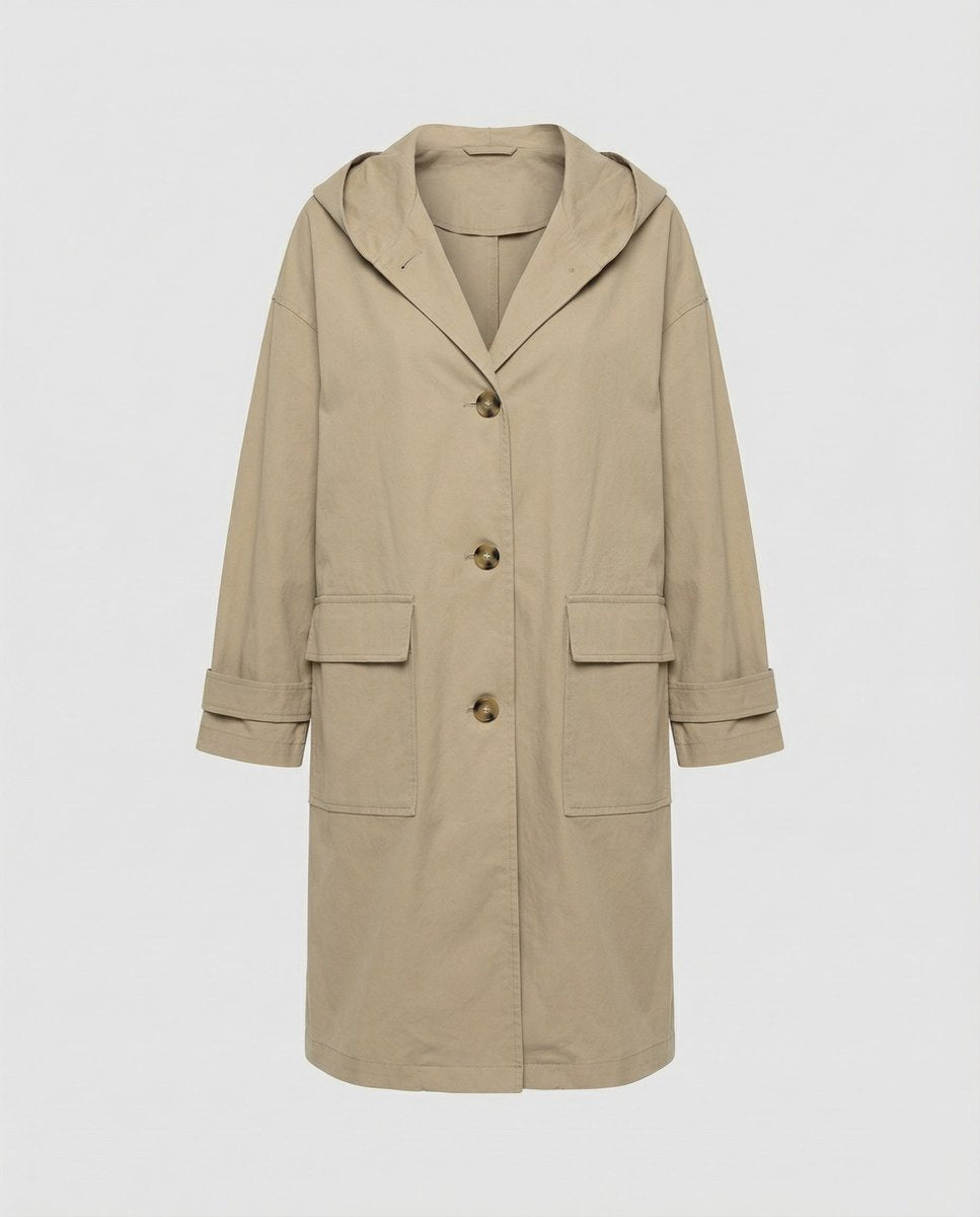Frakker med stor hætte og påsyede firkantede lommer - Beige #Farve_Beige