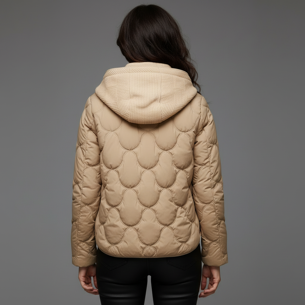 Jakker med bølgede quiltfelter og bred ribstrikket hætte - Khaki #Farve_Khaki