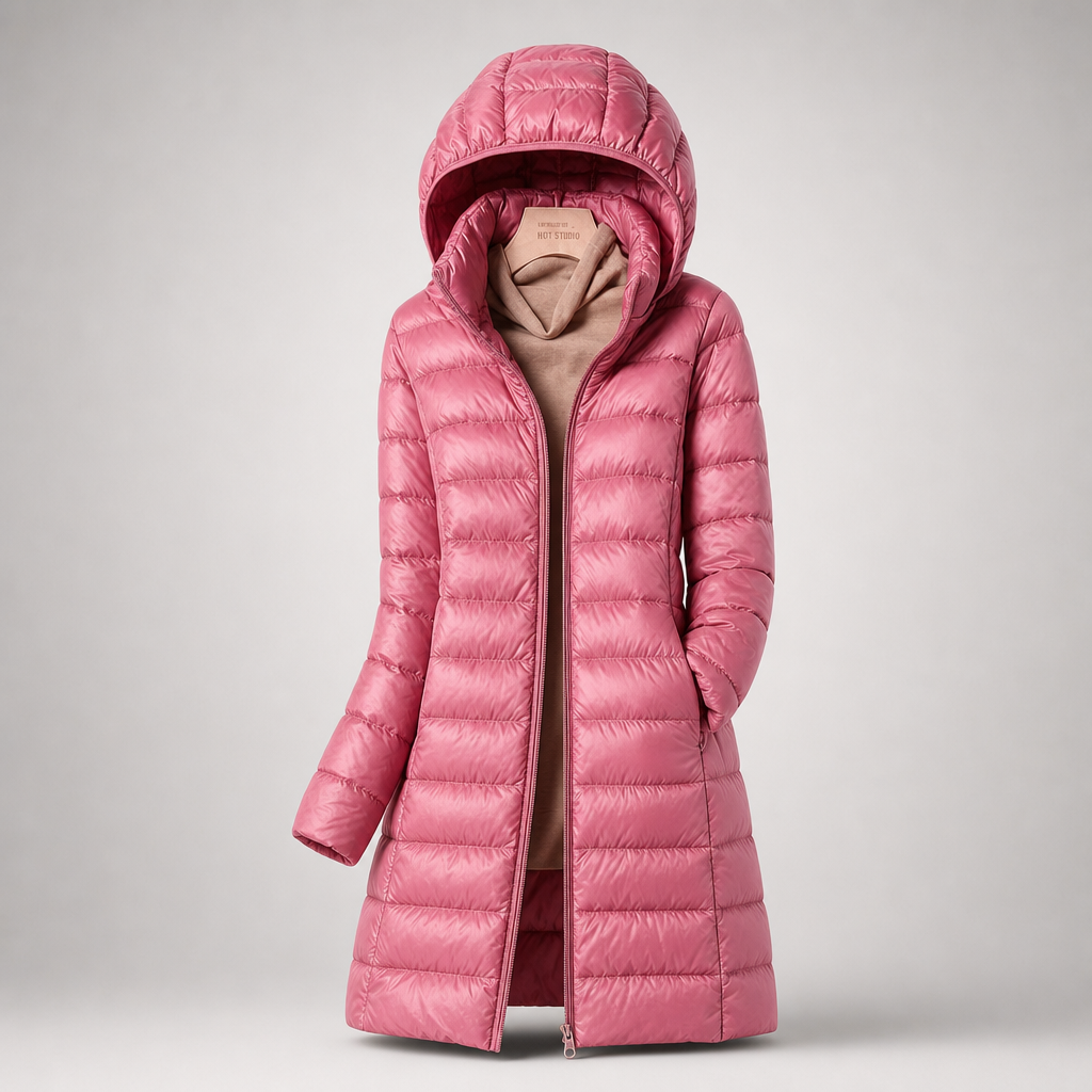 Jakker med hætte, vandret quiltning og lang lynlås - Pink #Farve_Pink