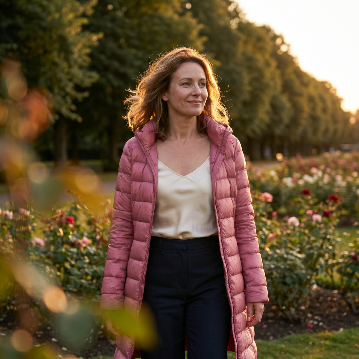 Jakker med hætte, vandret quiltning og lang lynlås - Pink #Farve_Pink