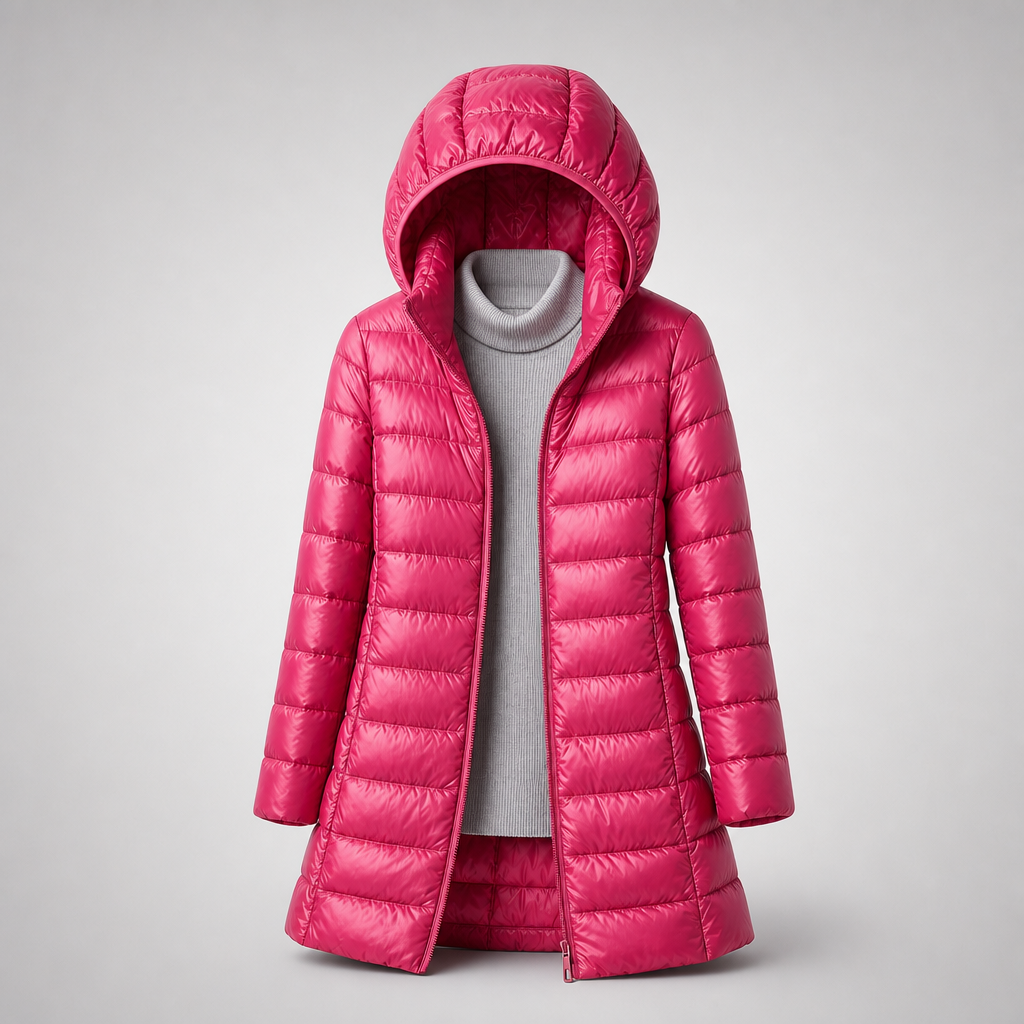 Jakker med hætte, vandret quiltning og lang lynlås - Fuchsia #Farve_Fuchsia