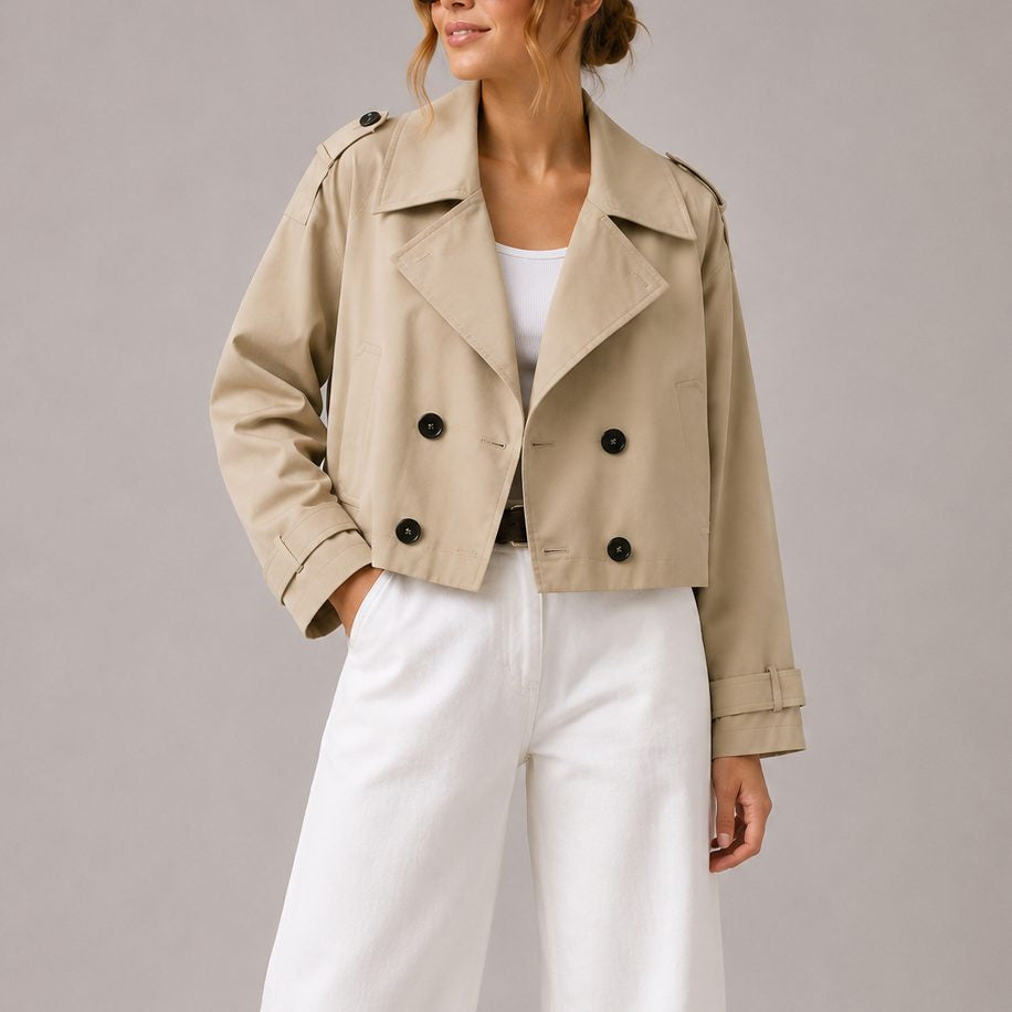 Jakker med kort snit, skulderstropper og brede revers - Beige #Farve_Beige