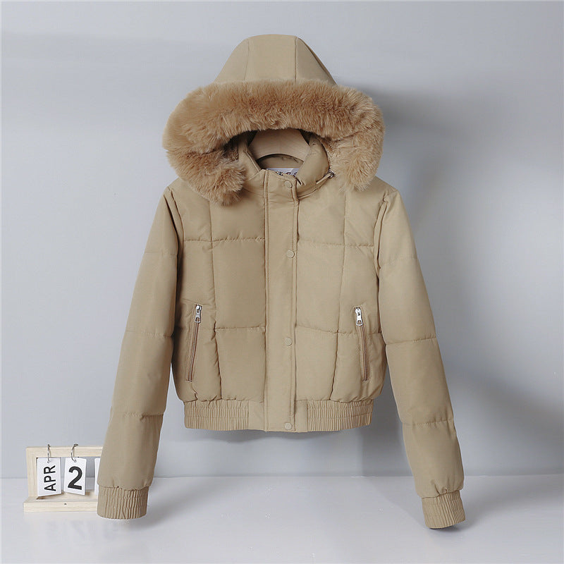 Jakker med ribkant og stor hætte med fyldig kant - Khaki #Farve_Khaki