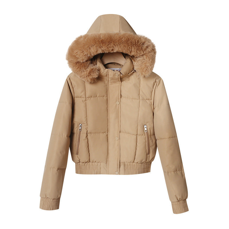 Jakker med ribkant og stor hætte med fyldig kant - Khaki #Farve_Khaki