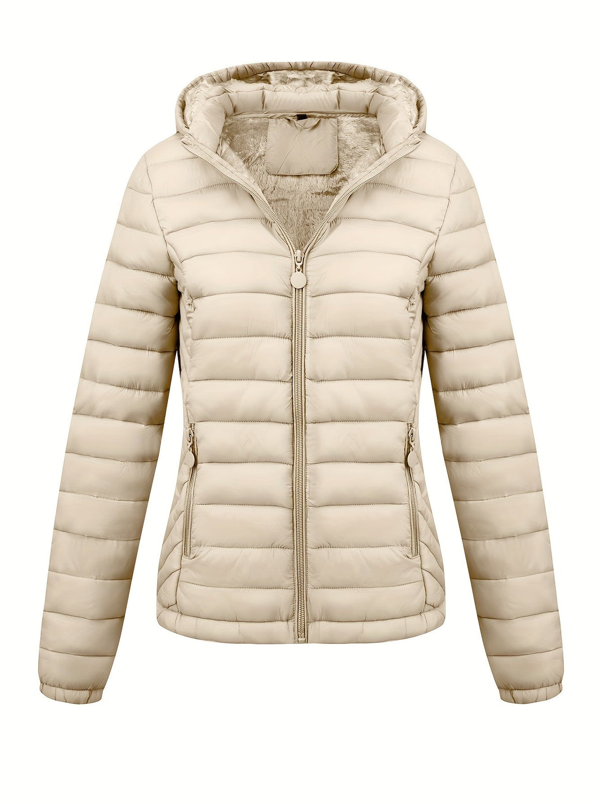 Jakker med smalle quiltfelter og rund trækker i lynlåsen - Beige #Farve_Beige