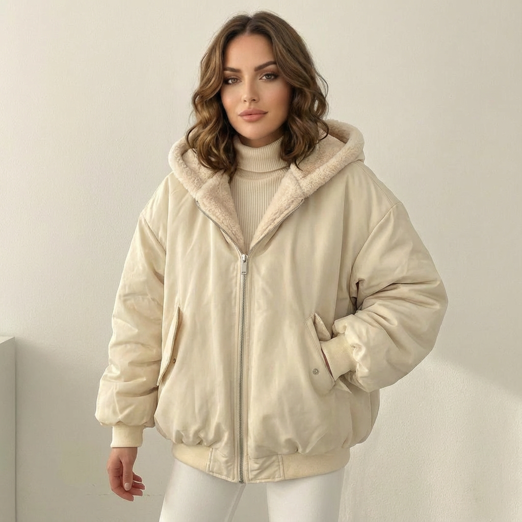 Jakker med stor hætte og kontrast mellem to overflader - Beige #Farve_Beige