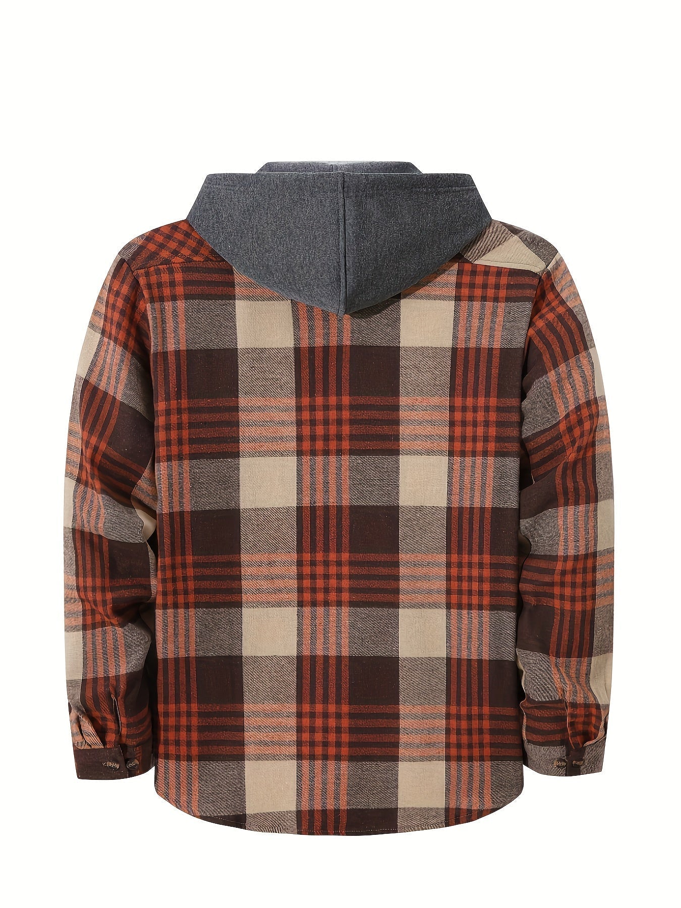 Skjorter med tern, kontrasthætte og lommeklapper - Khaki/Orange/Brun #Farve_Khaki/Orange/Brun