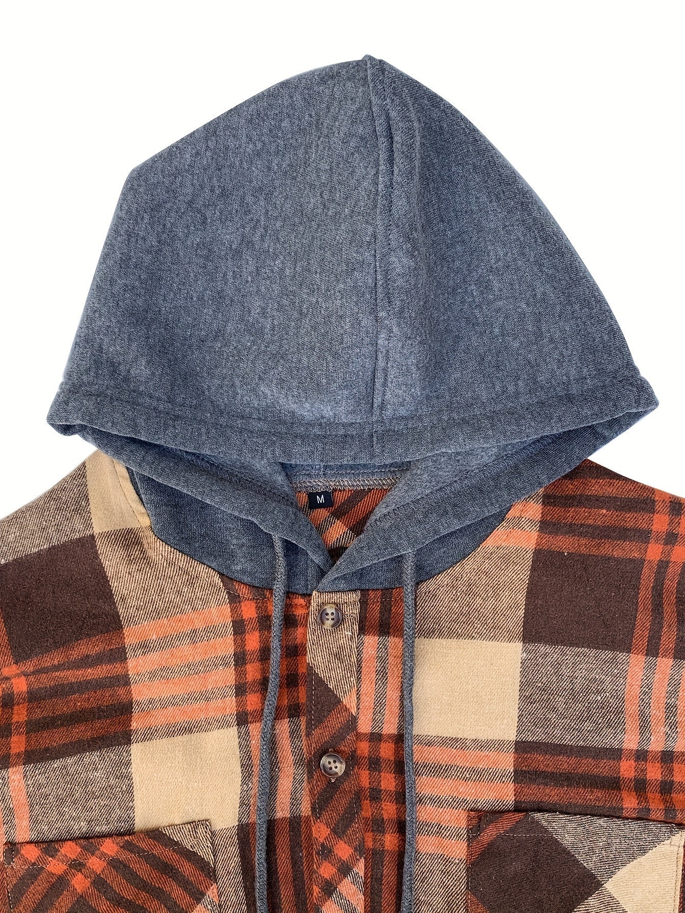 Skjorter med tern, kontrasthætte og lommeklapper - Khaki/Orange/Brun #Farve_Khaki/Orange/Brun