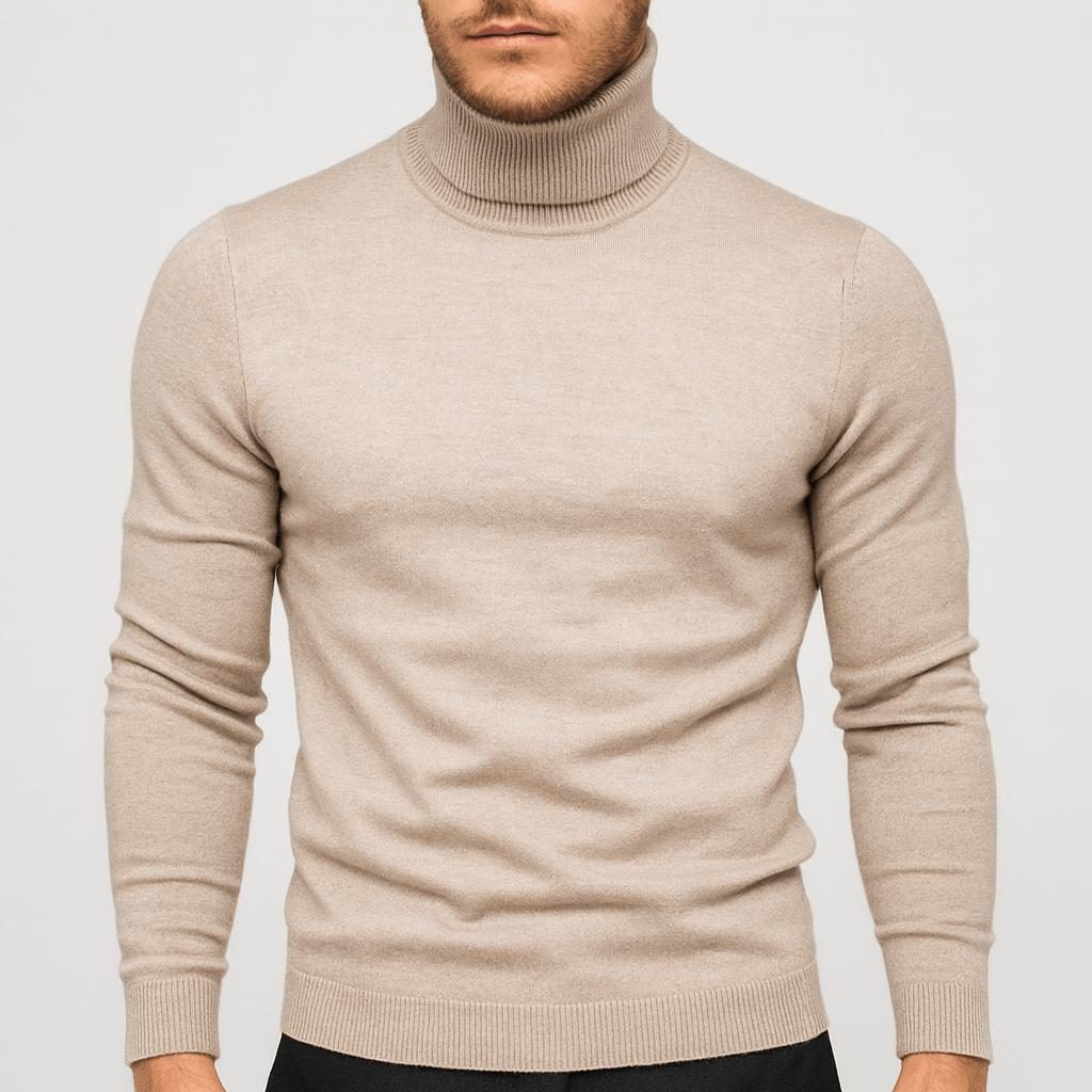 Striktrøjer med rullekrave og enkel ensfarvet front - Beige #Farve_Beige