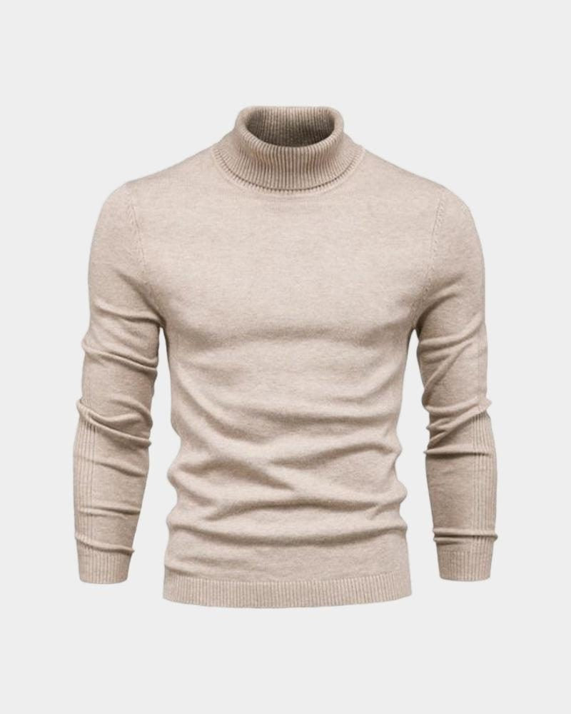 Striktrøjer med rullekrave og enkel ensfarvet front - Beige #Farve_Beige