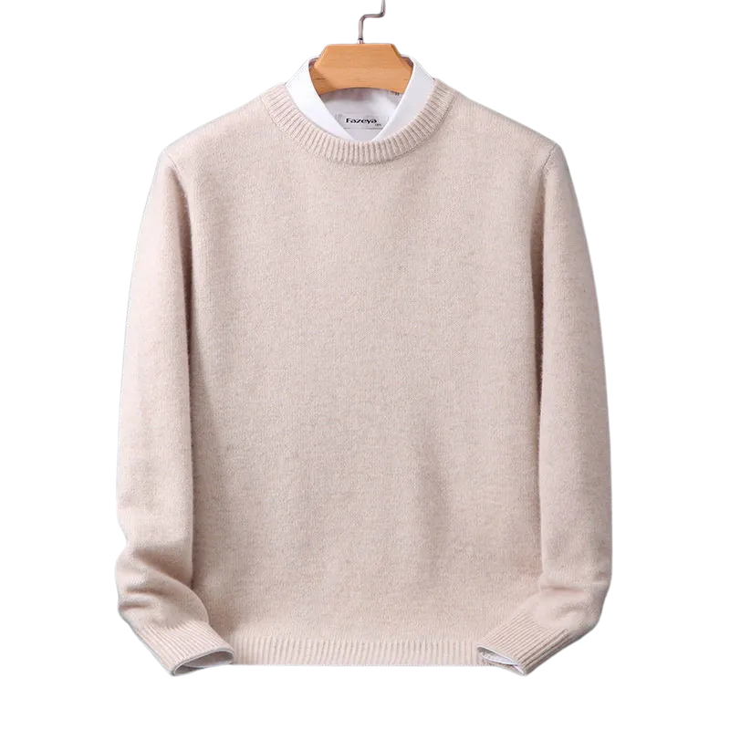 Striktrøjer med rund ribhals og smalle ærmekanter - Beige #Farve_Beige