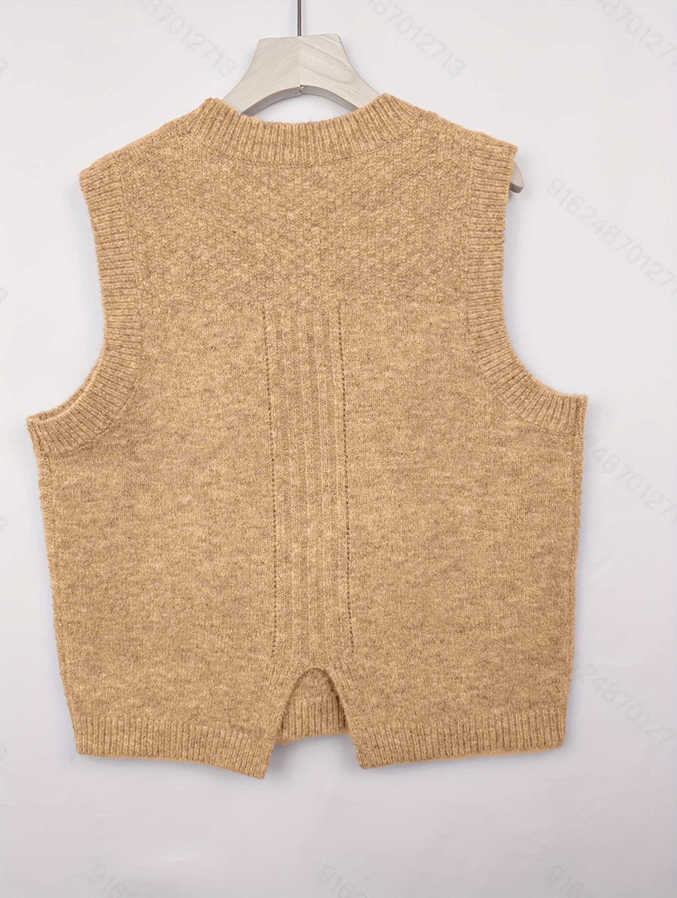 Vest med kabelstrik, romber og lille slids bagpå - Camel #Farve_Camel